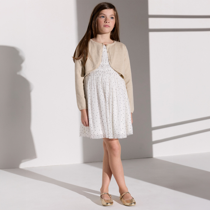 Лъскава плетена бежова жилетка