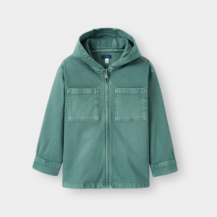 Зелено дънково яке с качулка