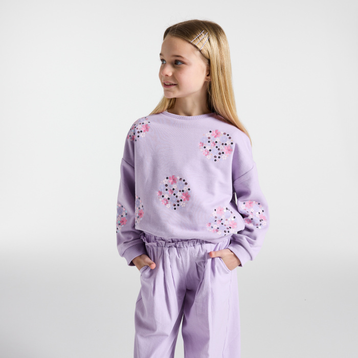Лилав суитшърт с бродирани цветя