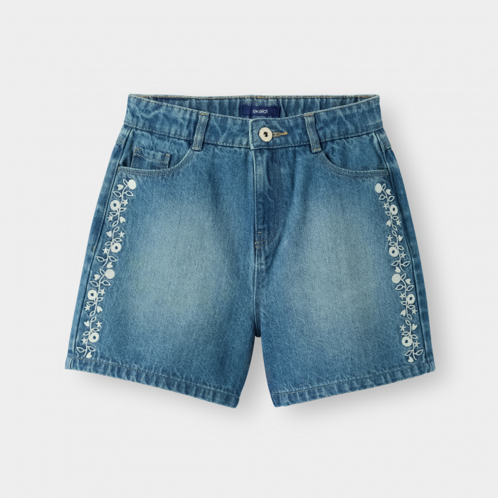 Сини бродирани къси панталони от деним