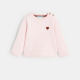 Розов плетен пуловер с яка с фестони