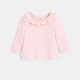 Розова плетена тениска с яка с волани